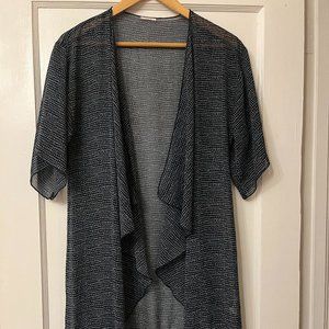 LuLaRoe Monroe, Navy Blue with White Dots and Black Fringe